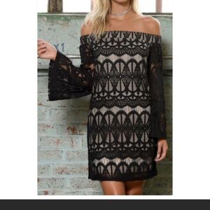 Black&Tan Lace Off Shoulder Dress